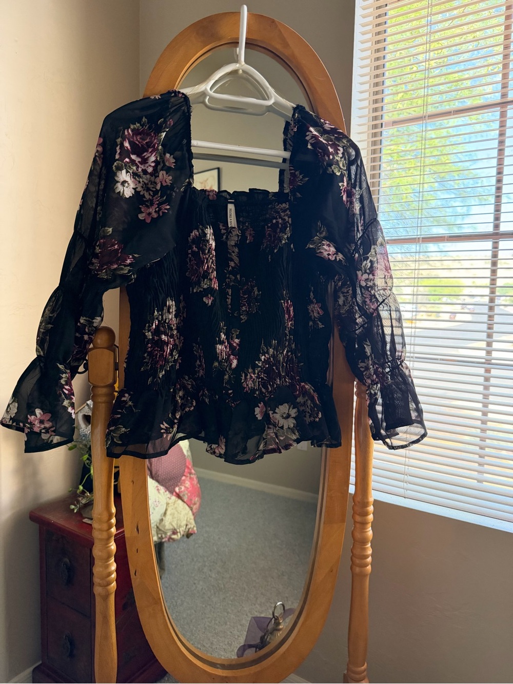 Live 4 Truth Black Floral Sheer Smocked Blouse